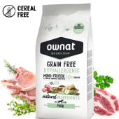 Натурална суха храна OWNAT GRAIN FREE HYPOALLERGENIC PORK MONOPROTEIN - хипоалергенна формула БЕЗ зърнени култури, с 50% прясно свинско 
